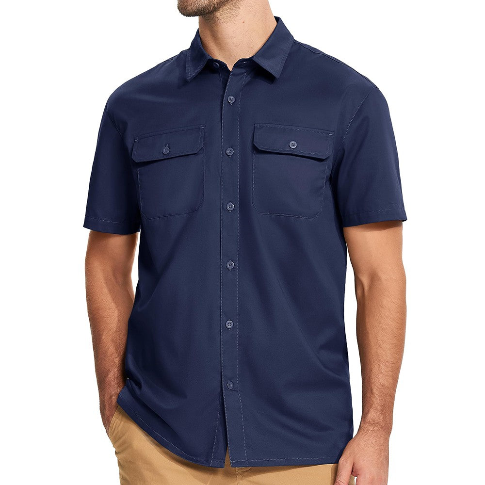 TACVASEN Quick Dry Short Sleeve Shirts Mens Casual Button Up Cargo Shirt Summer Hiking Fishing Trekking Work Shirts Outdoor Male