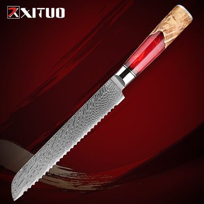 XITUO Conjunto de Facas de Cozinha de Aço Damasco de 1 a 9 Peças Inclui Faca do Chefe, Faca de Pão, Cutelo, Faca Santoku, Faca Nakiri para Desossar