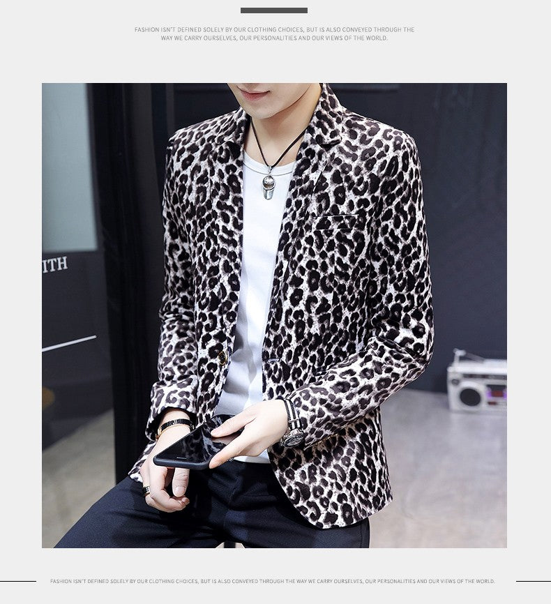 Blazer New Men's Fashion Business Gentleman Wedding British Style Banquet Leopard Print Luxe Handsome Outdoor Casual Blazer