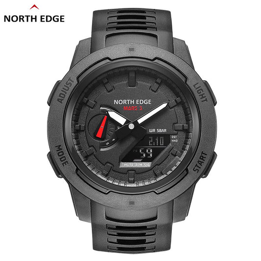 NORTH EDGE Mars 3 Men's Military Watch Digital Carbon Fiber Case For Man Waterproof 50M Sports Watches World Time LED Wristwatch