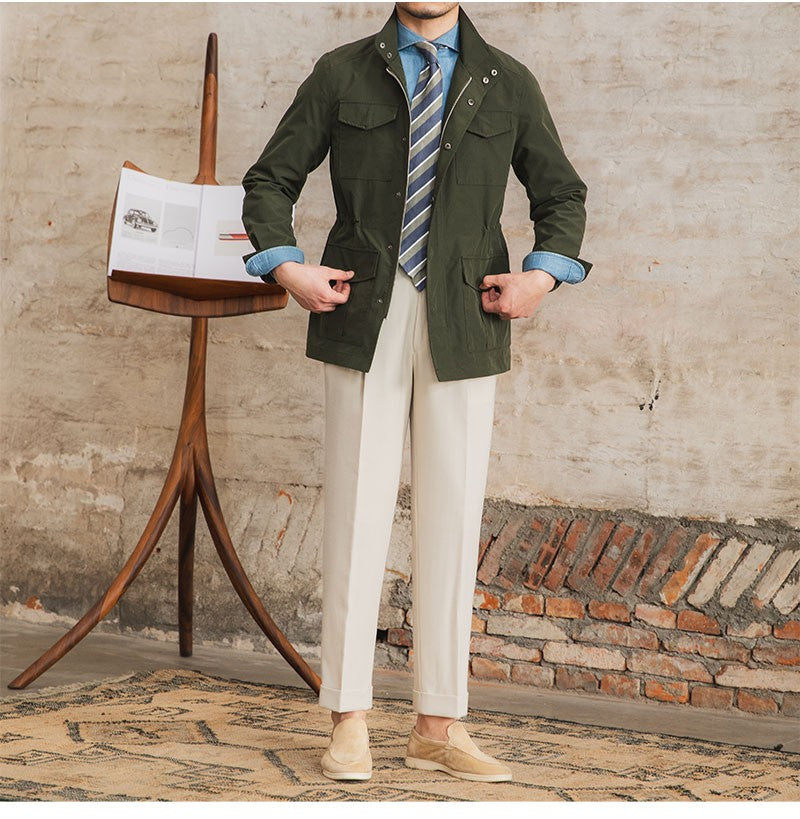 Three Spring and Summer Light Vertical Collar Waist Half Hanging M65 British Jacket Men's Retro Hunting Wear Waterproof Jacket