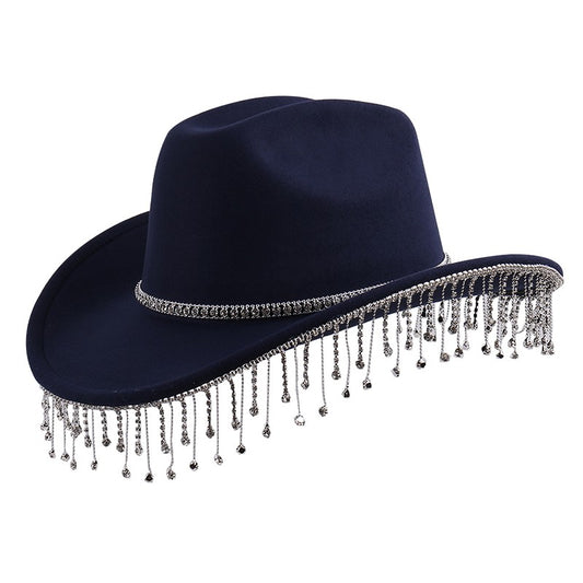 Wedding Bride Party Pure Color Simple Fashion Elegant Chain Pendant Decorated Denim Hat Stylish Accessory for Special Occasions