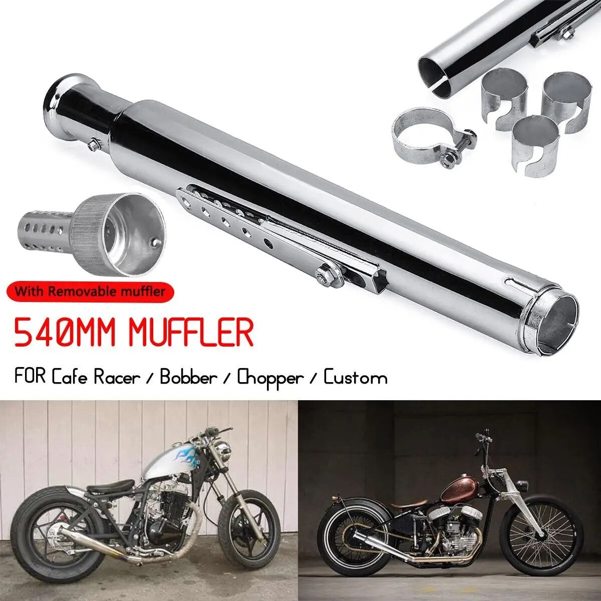 Motorcycle Exhaust Muffler Retro Vintage Classic Electroplating Escap Moto for Cafe Racer Bobber Chopper Custom