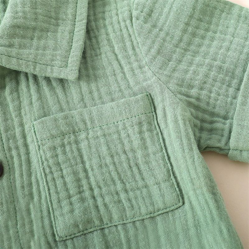 Cotton Linen Casual Toddler Baby Boys Summer Outfits Solid Short Sleeve Pocket Button Down Lapel Shirt + Shorts 2PCS Clothes Set