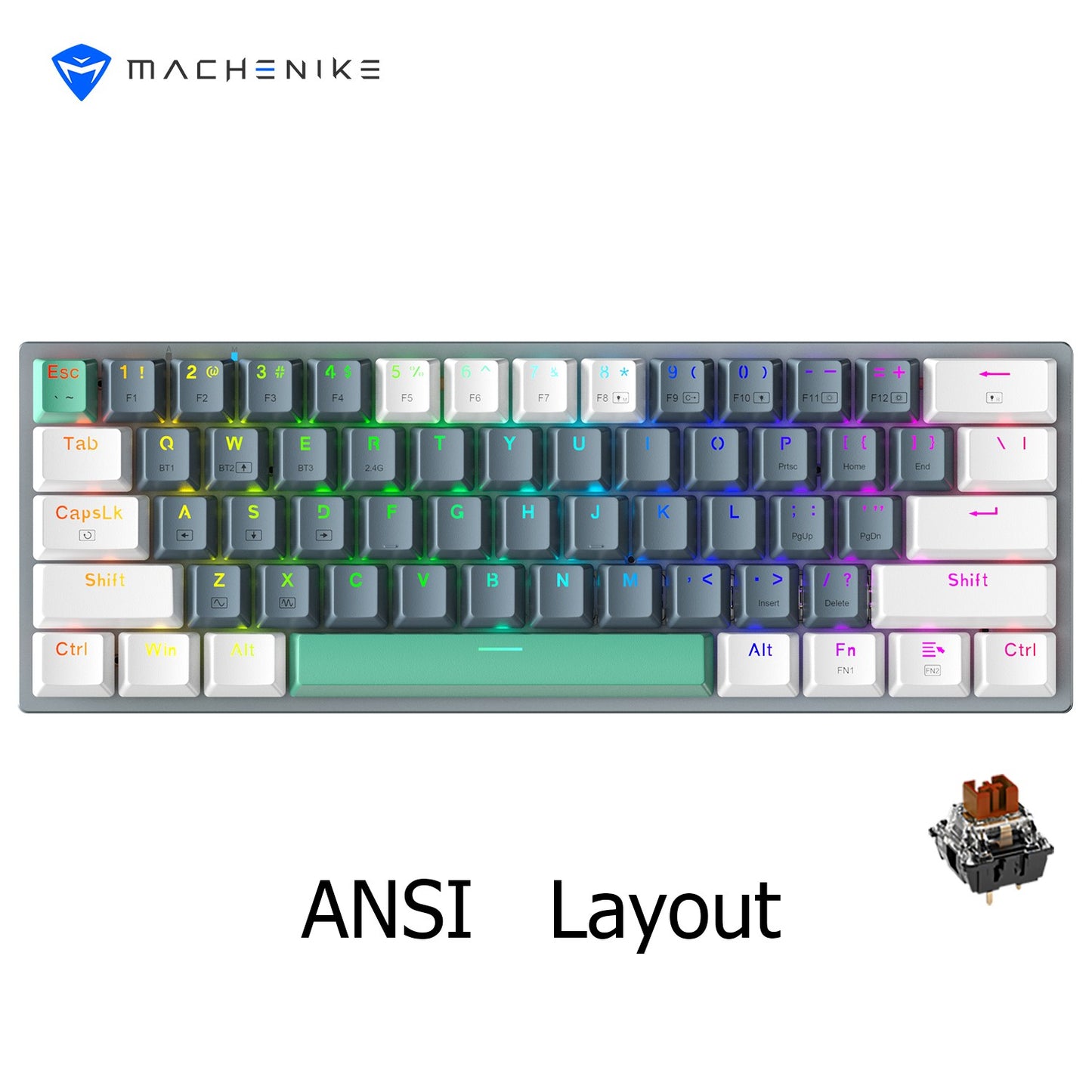 Teclado Mecânico Machenike K500-B61W Tri-mode 60% ANSI Latam-ES Sem Fio Hot-swap para Jogos para PC Gamer