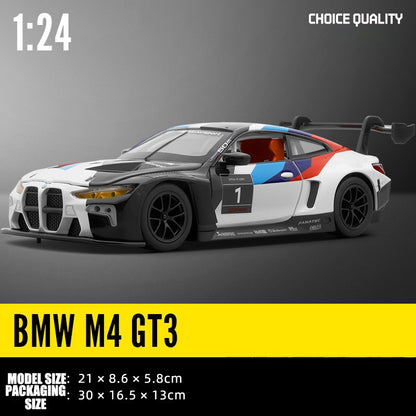 1:24 BMW M4 GT3 Carro Esportivo de Liga Leve Super Corridas com Luz e Som Brinquedo para Mães, Crianças, Meninos Jogos Miniatura de Carro