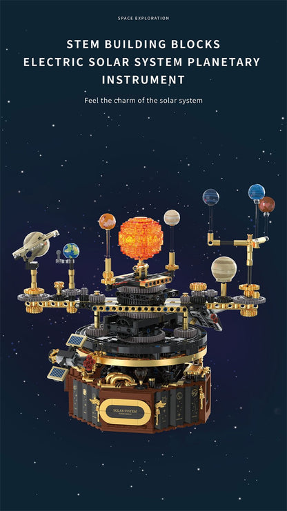 Modelo de sistema solar elétrico Blocos de montar Exploração espacial Equipamento de aprendizado Brinquedo montável rotativo presente para criança estudante