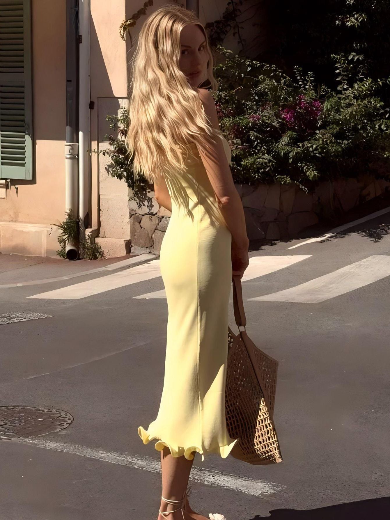 Dulzura Sleeveless Ruffles Patchwork Strapless Bodycon Midi Dress Women'S Solid