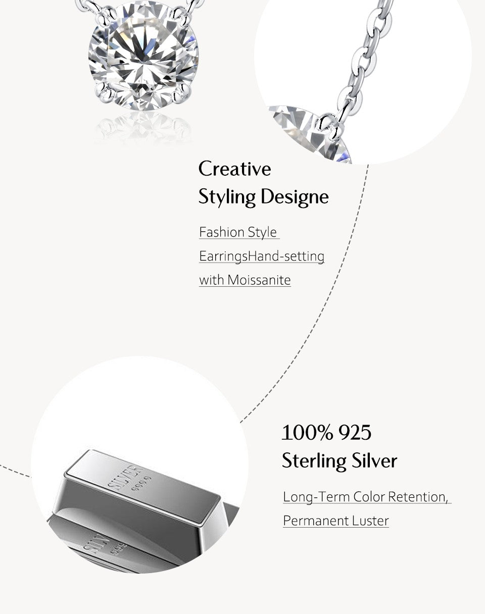 Colar de Moissanita com Diamante 6,5mm 1CT para Mulher Pingente Prata 925 Colar Feminino Correntes Festa Noiva Joias Finas
