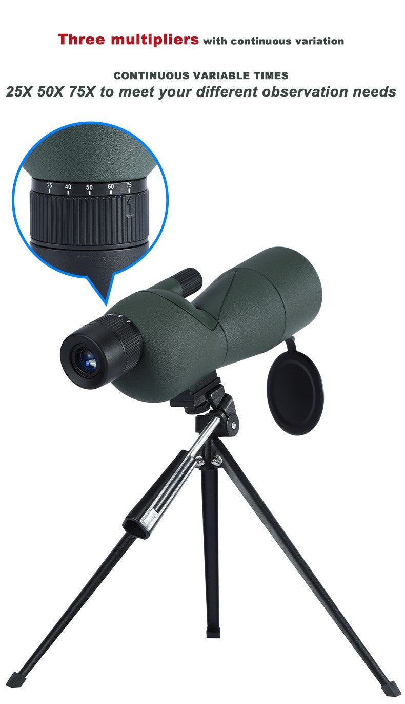 Monóculo Telescópio para Observação de Aves 25-75x60 ED HD Prisma BAK4 Impermeável e Anti-embaciamento para Acampamento ao Ar Livre e Observação da Vida Selvagem