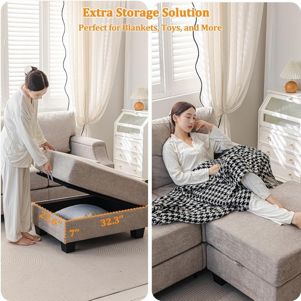 85" Sectional Couches with Storage Ottoman,L Shaped Couch with ,3-Seater Sofa,Thick Cushions,Small Sofas