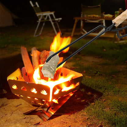 Fire Tong Charcoal Clip Metal Wooden Barbecue FireTongs Heat-resistant Carbon Picking Clip Outdoor Picnic Fireplace Clamp