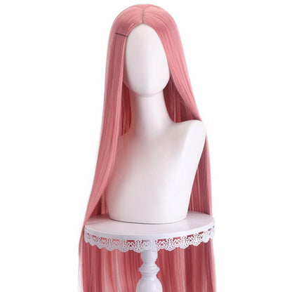 Peruca de Cosplay Longa Lisa Divisão Central Loiro Rosa Vermelho Roxo Resistente ao Calor Cabelo Sintético