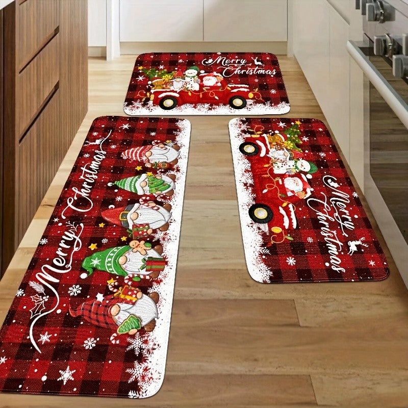 VIKAMA Christmas Kitchen Mats Santa Gnome Mat Truck Mat Snowflake Home Decor Floor Mat Flannel Rug For Hallway, Bedroom, Living