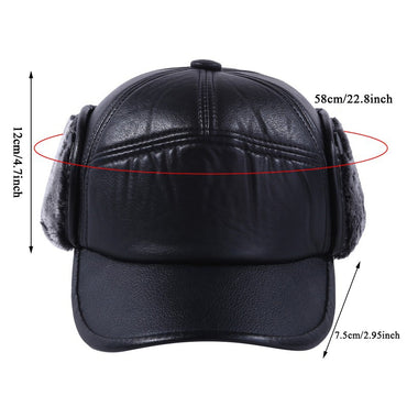 Winter Warm Cap Men Black Leather Fur Baseball Cap Hats for Men Women Casquette Bones Dad Caps Earflaps Thicken