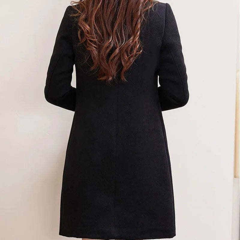 Medium-Length Women's Woolen Jacket Spring Autumn Winter Warm Simple Long Sleeve Overcoat Long Style For All Seasons