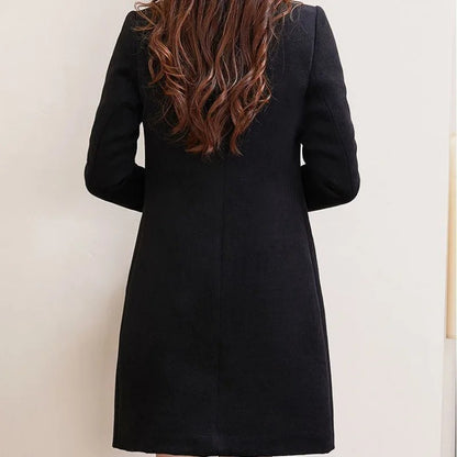 Medium-Length Women's Woolen Jacket Spring Autumn Winter Warm Simple Long Sleeve Overcoat Long Style For All Seasons