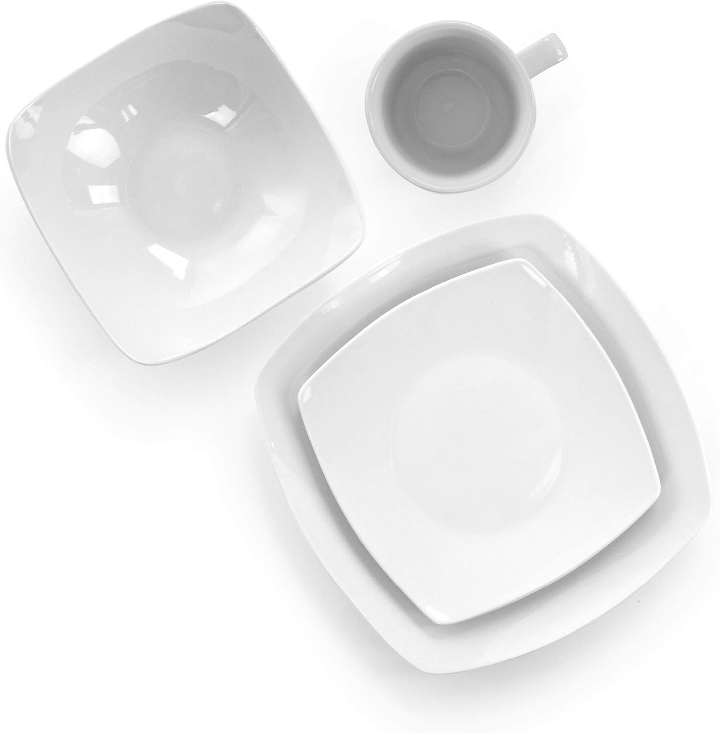 Hayes 16 Piece Square Porcelain Dinnerware Set in White