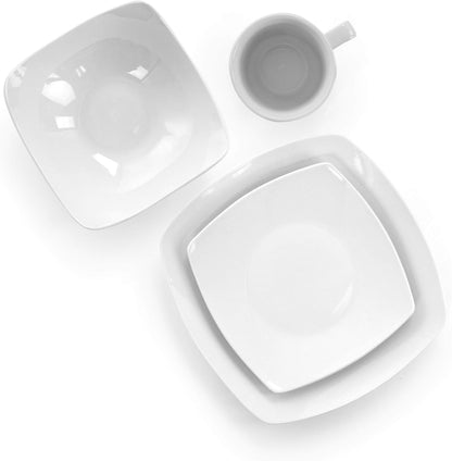 Hayes 16 Piece Square Porcelain Dinnerware Set in White