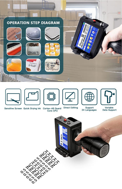 Phezer P15 12.7mm Label Printer QR Bar Batch Code Date Number Logo Expiry Date Handheld Inkjet Printer 28 Languages Portable