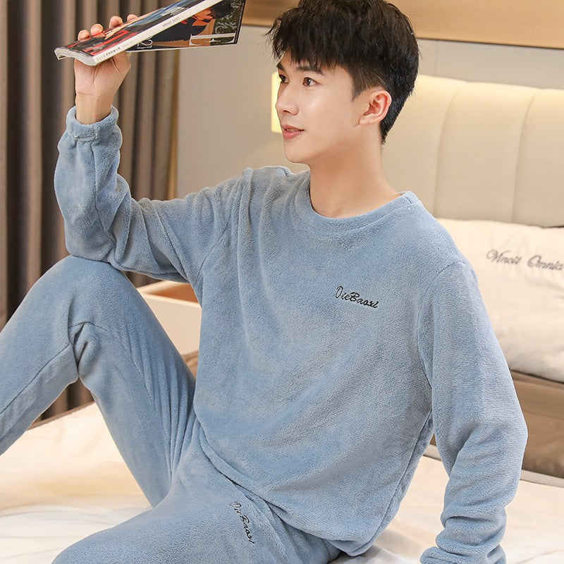 Pajamas Men's Women's Fall and Winter Coral Velvet Homewear Suit Thickened Padded Homewear Couples Large Size Winter Homewear