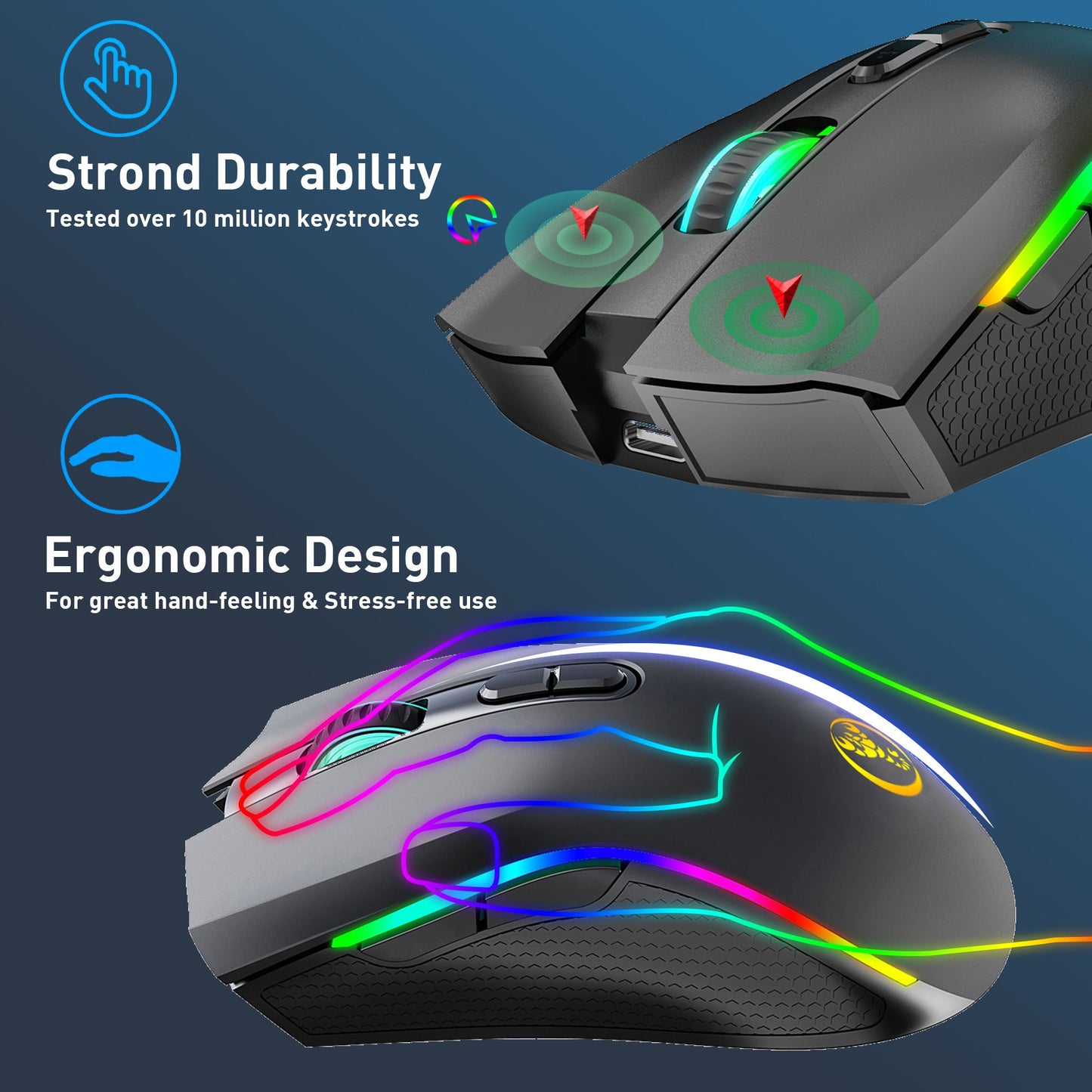 Mouse Gamer Sem Fio Recarregável 2.4G RGB Ergonômico Retroiluminado para PC Notebook
