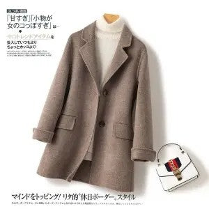100% Pure Wool Woolen Coat Women 2025 Autumn Winter Suit Wool Overcoat Thin Cashmere Two-sided Jacket Suit Collar Outwear Female