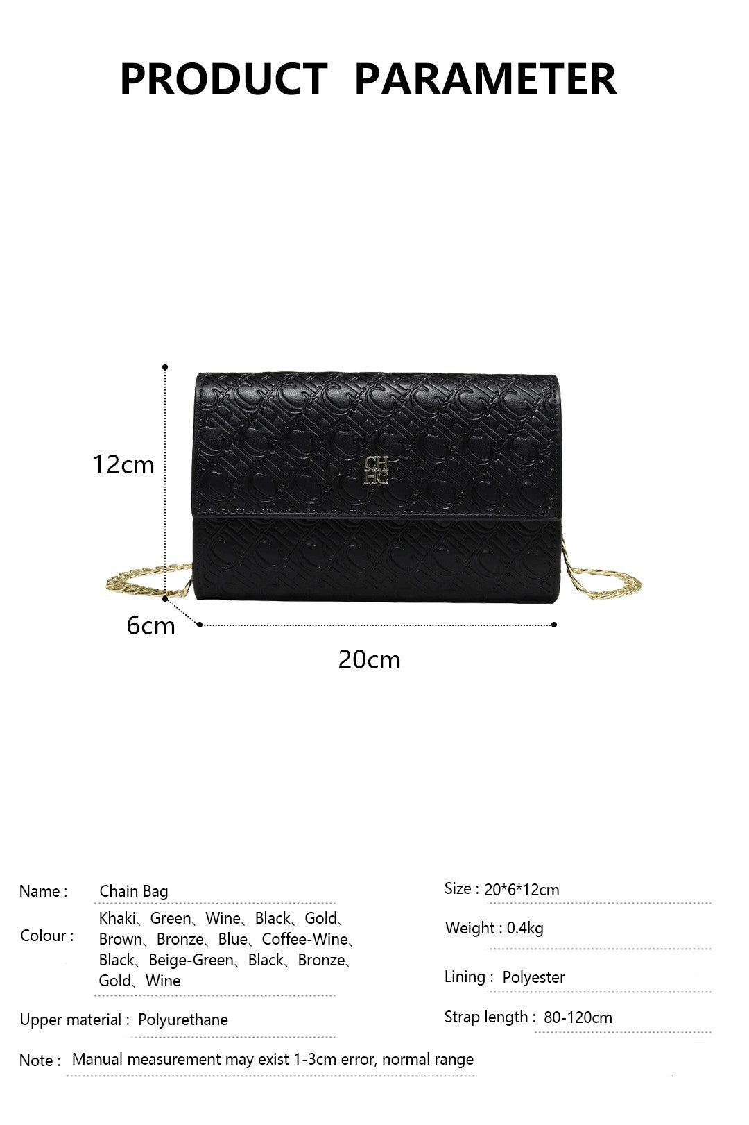 CH Exquisite Craftsmanship Women's Crossbody Bag Light Luxury Design Chain Bag Letter Elements Color Blocked Women's Chain Bag