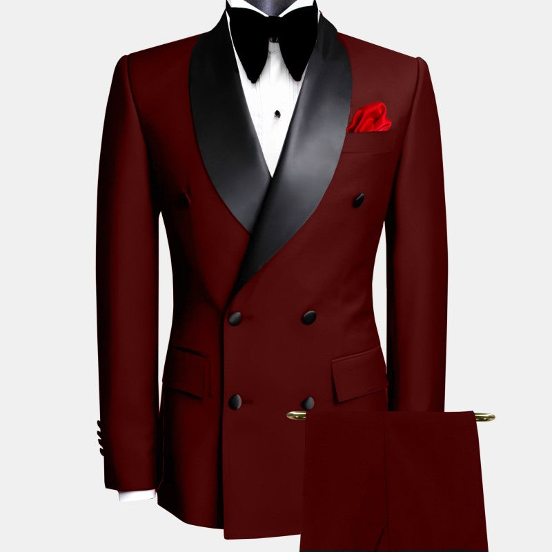 Men Suit Black 2 Pieces Double Button With Black Lapel For Wedding Groom Business Birthday Banquet Work Suit Jacket And Pants