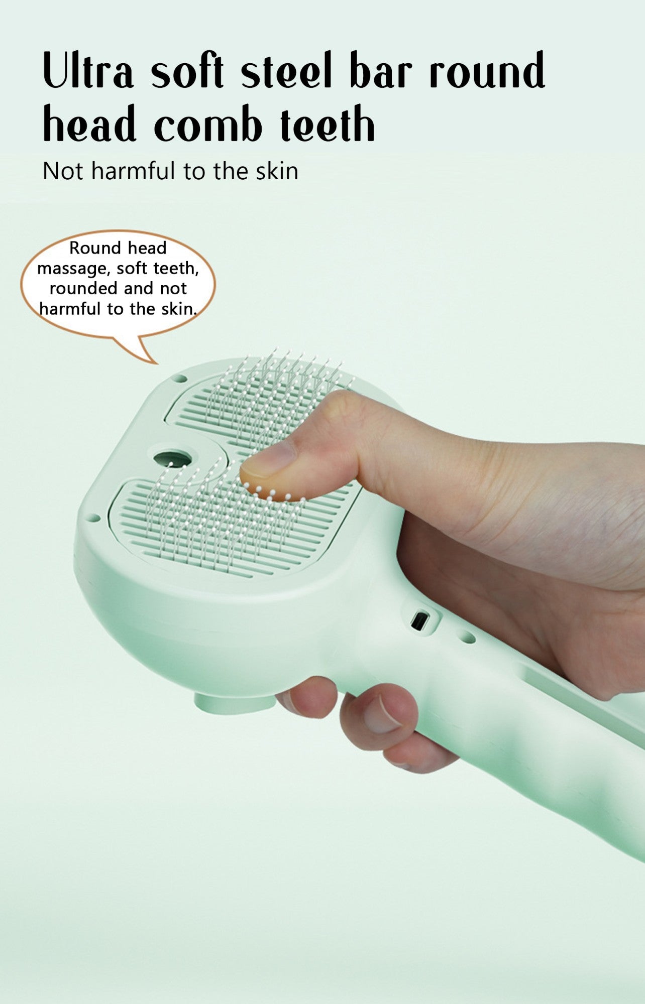 Pente a vapor para cães, escova de massagem para animais de estimação, carregamento USB, cabeça redonda segura, dentes macios, pente universal para remoção de pelos para cães e gatos