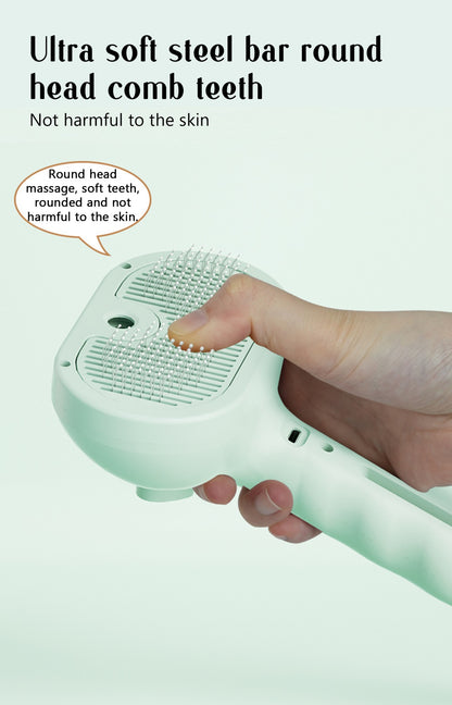 Pente a vapor para cães, escova de massagem para animais de estimação, carregamento USB, cabeça redonda segura, dentes macios, pente universal para remoção de pelos para cães e gatos