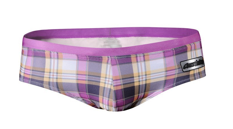 GANYANR Brand Swimming Trunks Swimwear Men Sunga Swimsuit Bikini Gay Sexy Swim Shorts Plaid Briefs Low Waist Bulge Pouch 2017