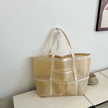 Foldable Lightweight Beach Bags Large Capacity Grocery Produce Tote Bag Beach Shoulder Bag Women's Casual Shopping Bags