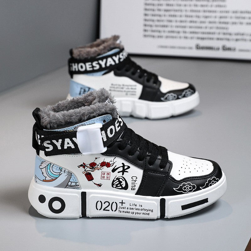 Mens Board Shoes 2025 Winter New High Top Winter Warm Casual Sports Shoes Flat Cotton Comfortable Outdoor Walking Shoes for Men