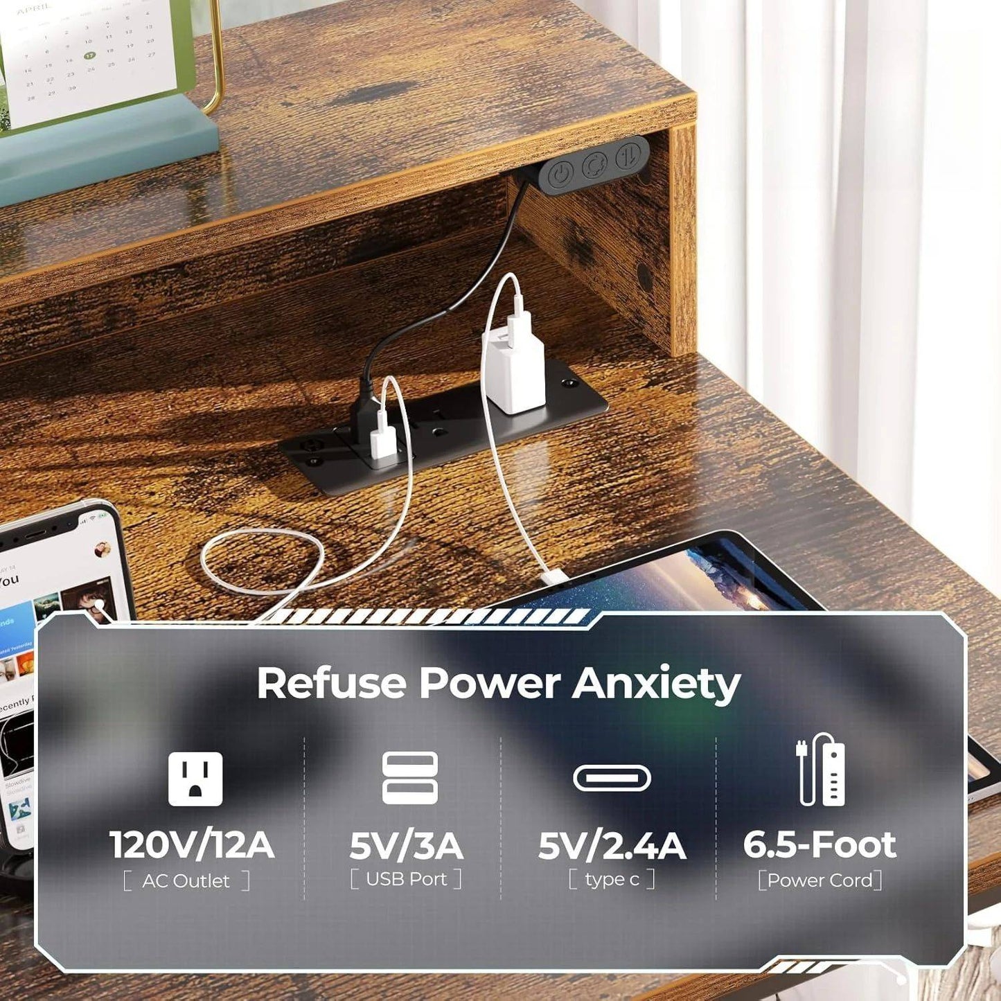 Gaming Desk with Storage Shelves, Home Office Desk with Keyboard Tray Computer Desk 47 inch with LED Lights & Power Outlets