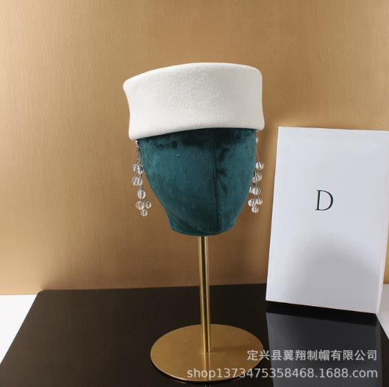 Autumn Winter Women Wool Fedoras Hats Elegant French Hard Top Concave Top Felt Berets Hat  Wedding Fascinator Party Pillbox Cap