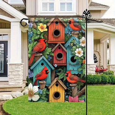 1pc Vibrant Cardinal Birdhouse Garden Flag - Double-Sided Polyester Lawn Flag, 11.81 x 17.72 Inches, Colorful Spring Nest Box De
