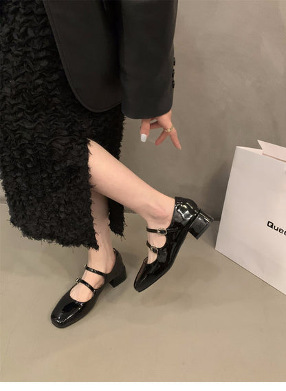 Mary Jane Shoes for Women  Retro Medium Heel Women's Single Shoes Fashion Gloss Soft Comfort Ballet Shoes Zapatos De Mujer