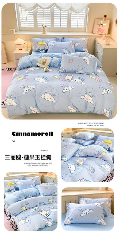 New Sanrio Hello Kitty Bedding Set Cotton Kuromi Melody Bedding Double Pillowcase Bed Linens Girl Dorm Bedclothes Home Textile