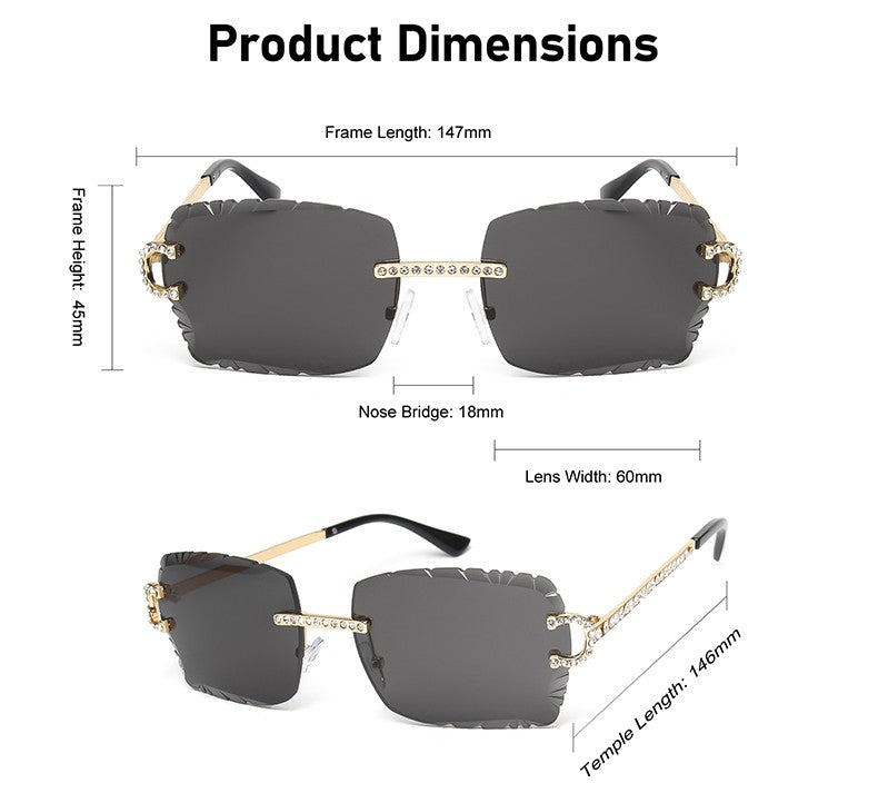 Fashion Rimless Square Sunglasses Vintage Diamond Brand Design Cut Lens Sun Glasses Men Women Metal Frame Luxury UV400 Eyewear