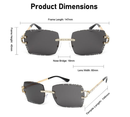 Fashion Rimless Square Sunglasses Vintage Diamond Brand Design Cut Lens Sun Glasses Men Women Metal Frame Luxury UV400 Eyewear