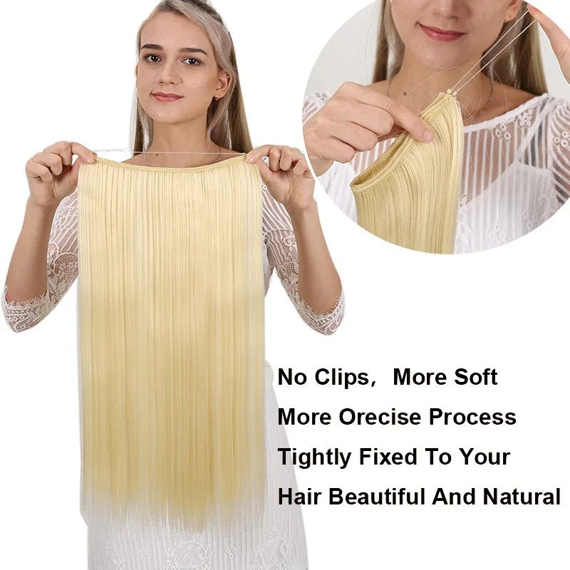 Extensão de cabelo com fio invisível (40cm 50cm 60cm) cabelo liso cabelo encaracolado uso diário adequado para todas as mulheres