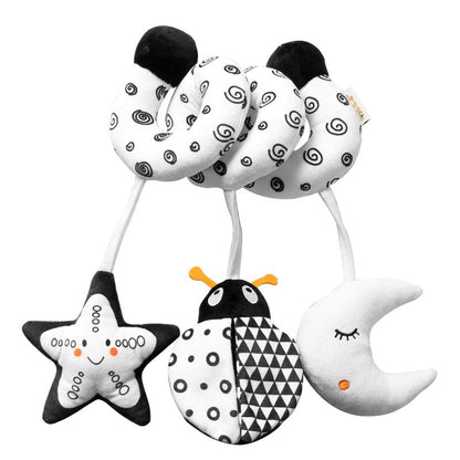 Baby Black And White Animal Hanging Toys Car Seat  Baby Spiral Activity Hanging Toys Plush Zoon Music BB Squeaker Rattles Gift