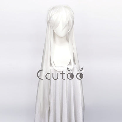Sesshoumaru Cosplay Wigs 100cm Long White Styled Heat Resistant Synthetic Cosplay Costume Wig Hair + A Free Wig Cap