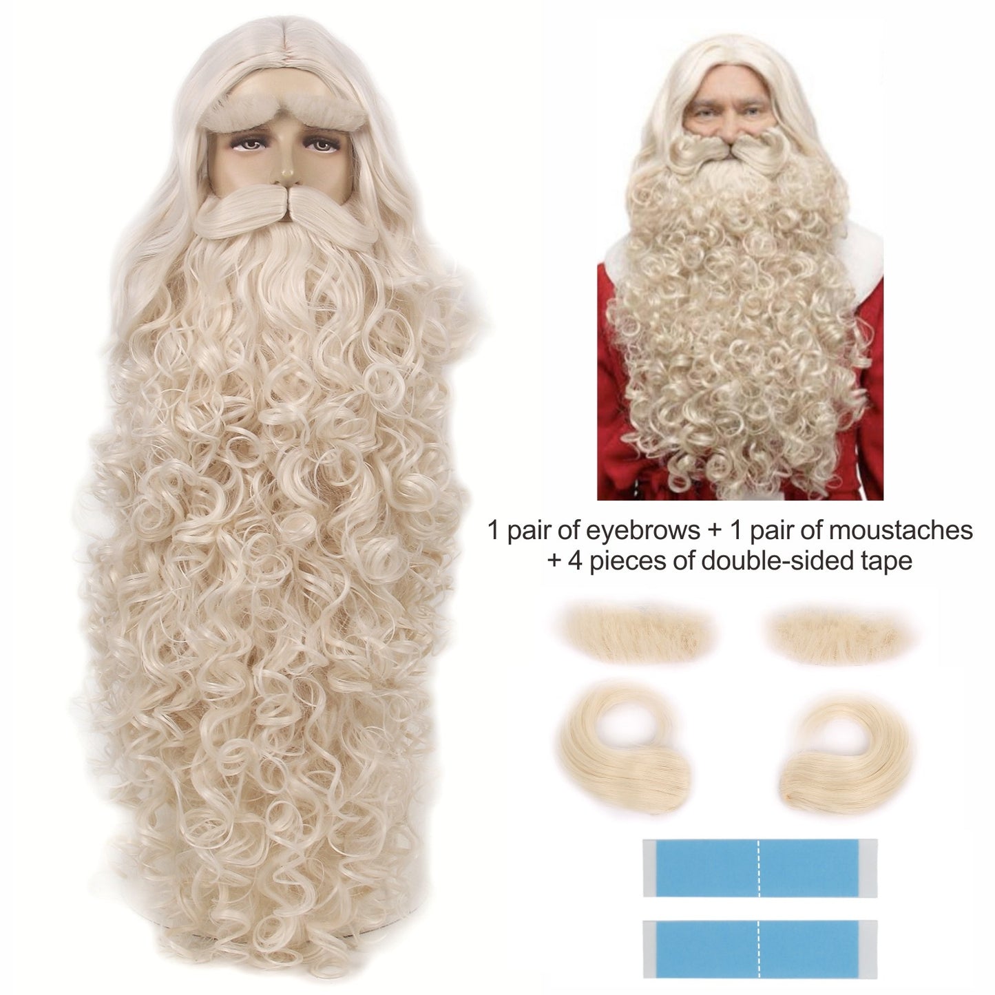 Conjunto de Peruca e Barba de Papai Noel REEWES para o Natal, Acessório de Cosplay, Peruca Sintética Loira para Homens, Fantasia de Halloween