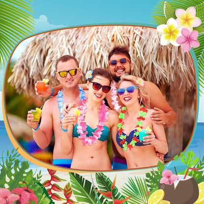 24/120pcs Hawaiian Artificial Flower Wreath Necklace Hawaii Theme Party Garland Summer Beach Wedding Birthday Party Decor