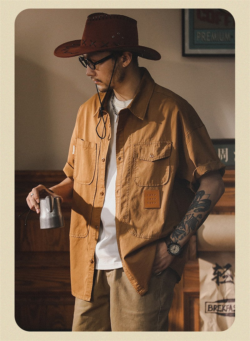 2025 Summer Men's Multi-pocket Oversized Short Sleeve Shirts High Street Fashion Cargo T-shirt New American Casual Y2K Shirt