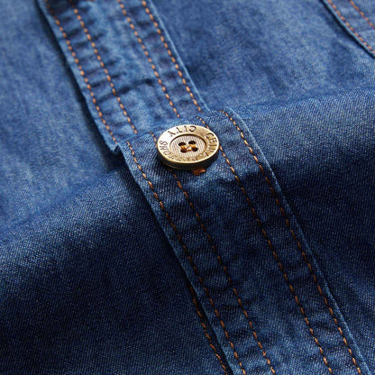 Men Denim Shirts Double Pocket Solid Color Casual Male Cowboy Shirts New Summer Autumn Slim Fit High Quality Shirts For Men