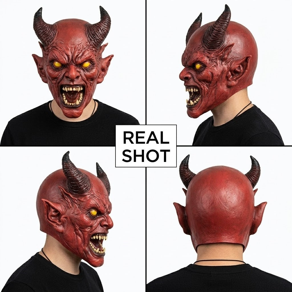 Realistic Demon Devil Mask Horror Latex Full Head Mask Scary Halloween Cosplay Costume Party Mask For Adult Carnival Horror Prop