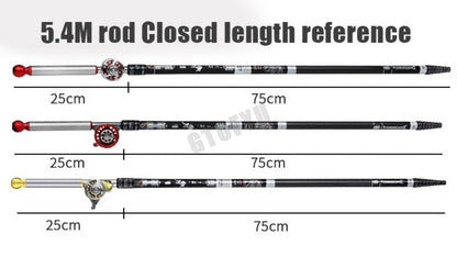 Conjunto Ultraleve de Vara de Pesca e Carretilha Oca de Múltiplas Posições de Alto Carbono Variável 4.5-10M Super Rígida para Rio